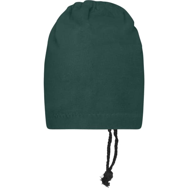 A green balaclava featuring a drawstring at the base and a simple design, perfect for cold weather.