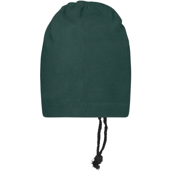 A green balaclava with a drawstring at the base, designed as a clothing accessory.