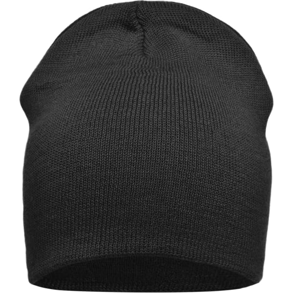 A cotton beanie in black with a simple and classic design. It features a seamless knit construction.