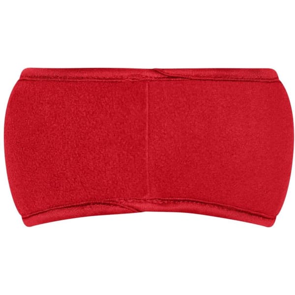 A red Thinsulate™ headband with a soft texture, featuring a logo on one side.