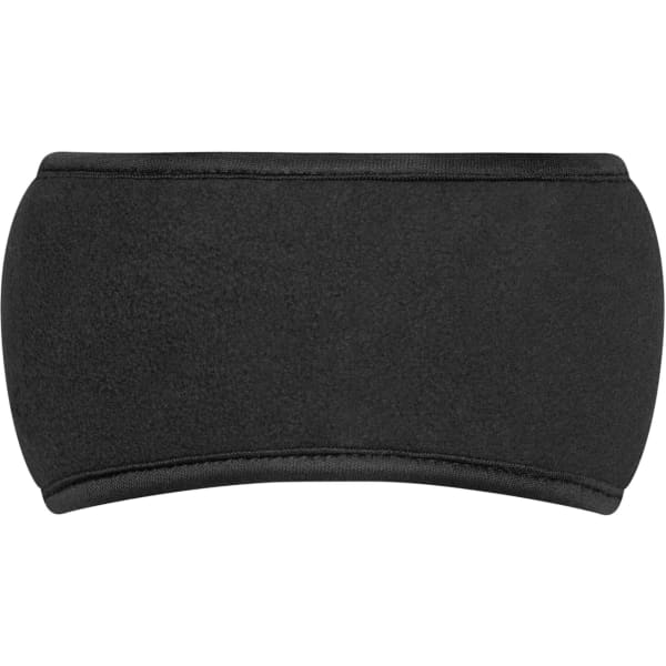 A black Thinsulate™ headband with a smooth texture and a curved design. It features a branding logo.