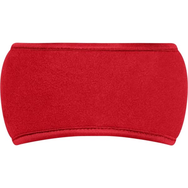 A red Thinsulate™ headband with a smooth, fleece-like texture and a simple design. It features a branding logo.