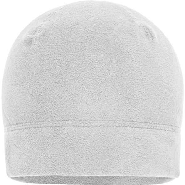 A light grey microfleece beanie with a snug, rounded design. It features a subtle logo.