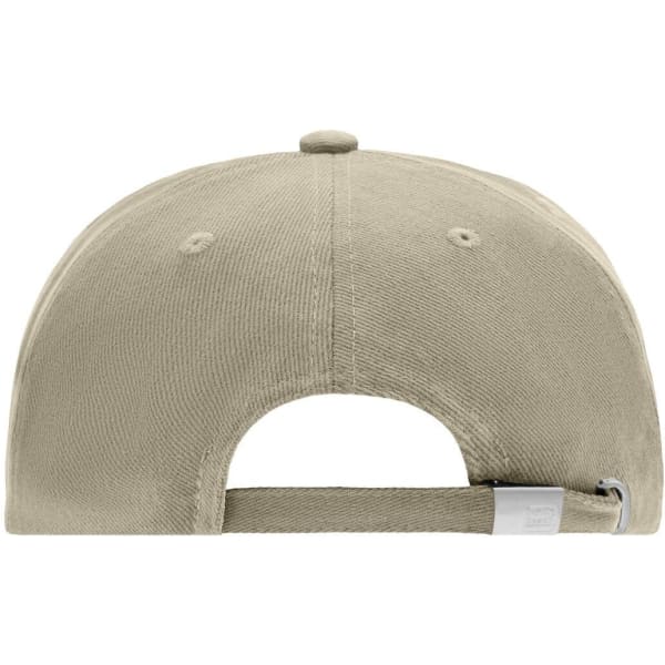 A light beige 5 Panel Cap featuring a rear adjuster and a logo on the side.