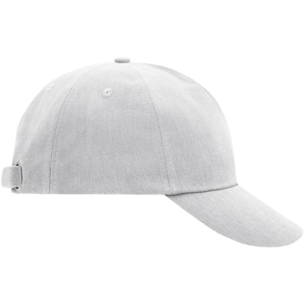 A grey 5 Panel Cap featuring a curved brim and an adjustable strap at the back. It has a logo on the front.