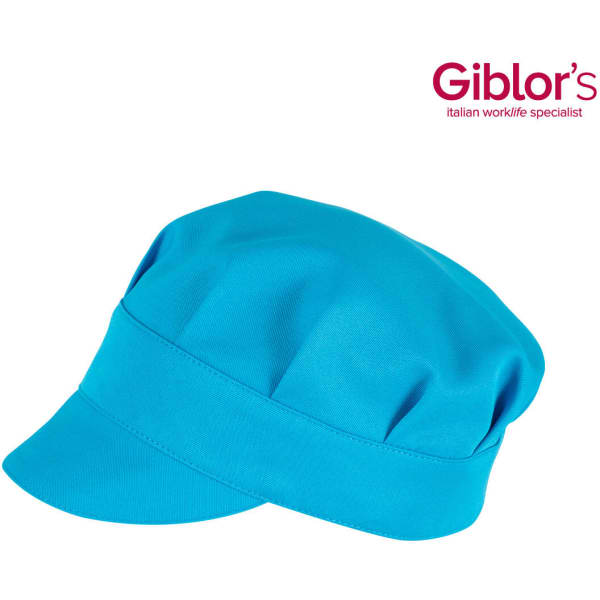 A bright blue Jerry Hat with a structured design and a short brim, featuring a branding logo.