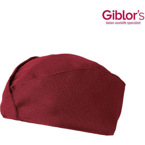 A burgundy hat with a modern design, featuring a logo. Ideal for work or casual wear.