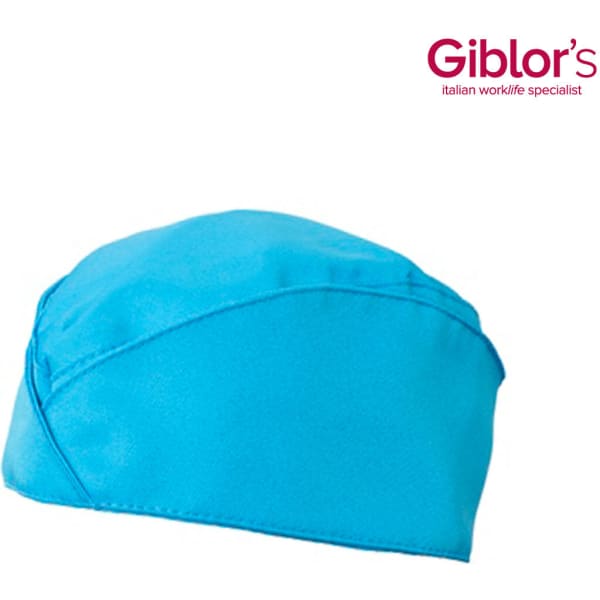 A blue Panarea Hat with a smooth fabric finish and a curved design. It also features a logo.
