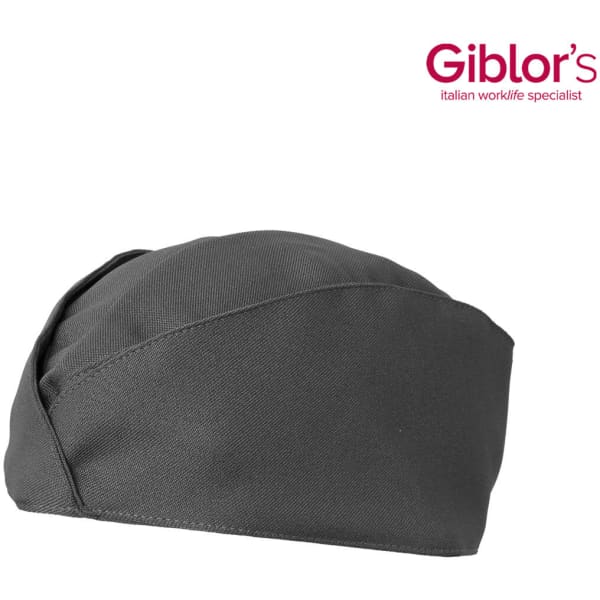 A dark grey Panarea hat with a unique folded design and a logo.