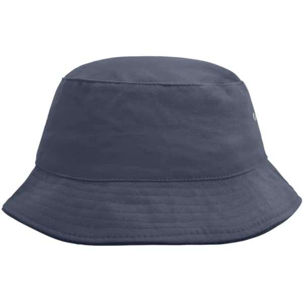 A navy fisherman piping hat with a wide brim and a simple logo. Suitable for outdoor wear.