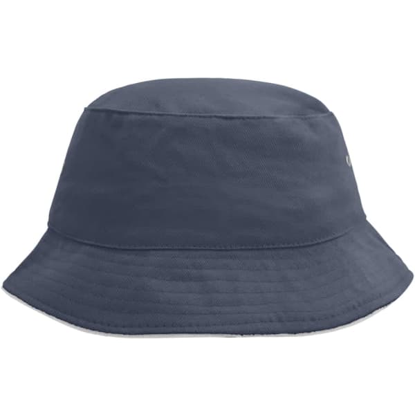 A navy fisherman piping hat with a wide brim and a subtle logo. Suitable for outdoor wear.