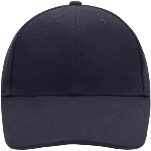 A low-profile six-panel cap in navy blue, featuring a solid design and a logo on the front.