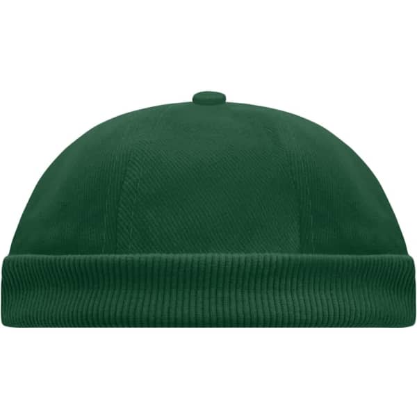 A green 6 Panel Chef Cap with a rounded top and textured band. It features a logo on the front.