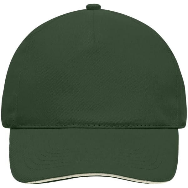 A green 5 Panel Sandwich Cap with a curved brim and an interior band. The cap features a logo on the front.