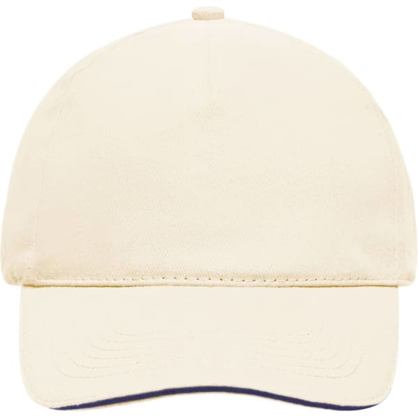 A light beige 5 Panel Sandwich Cap with a curved brim and a logo on the front.