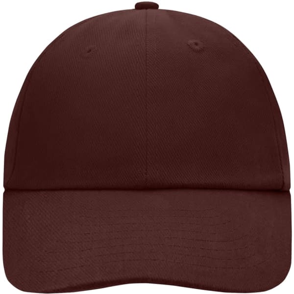 A brown 6-panel cap with a curved brim and ventilation holes, featuring a logo on the front.