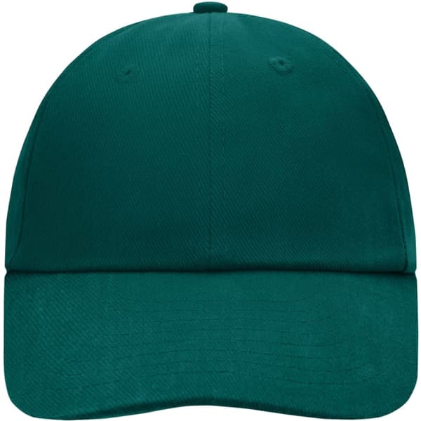 A green 6 panel raver cap featuring a curved brim and a logo on the front.