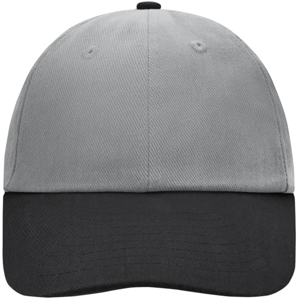 A 6-panel raver cap in grey with a black peak, featuring a logo on the front.