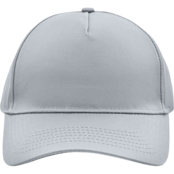 A five-panel cap in a solid light grey colour, featuring a curved brim and an adjustable strap at the back.
