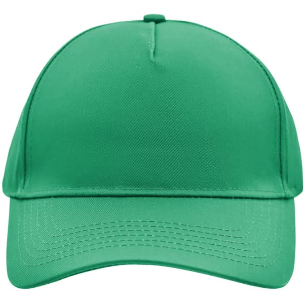 A green 5 panel cap with a curved brim and a logo on the front.