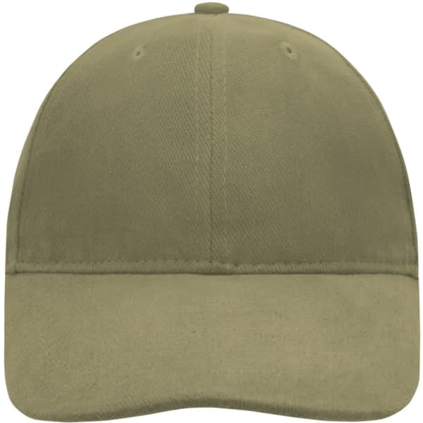 A khaki green 6-panel cap with a soft lining and a curved brim. It features a logo on the front.