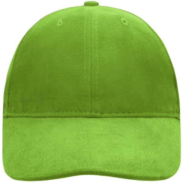 A bright green 6-panel softlining cap with a curved brim and a logo on the front.