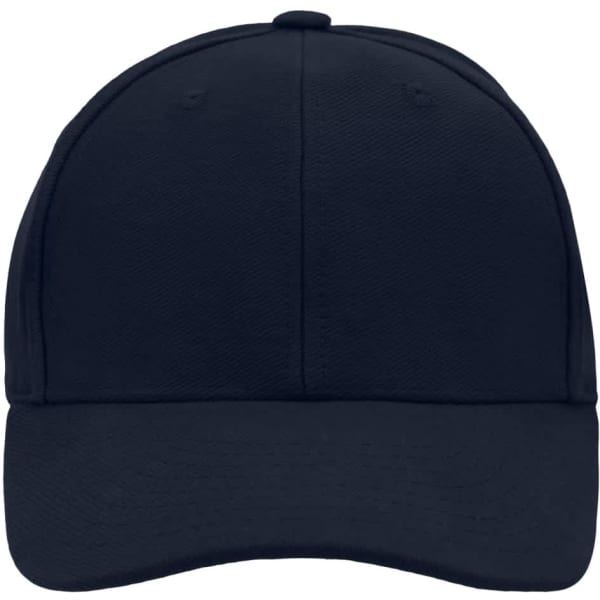 A dark navy blue six-panel cap with a rounded crown and a front logo area.