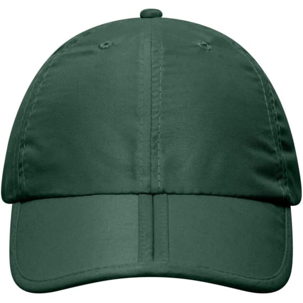 A green six-panel cap with a curved brim and a logo on the front. The fabric has a smooth texture.