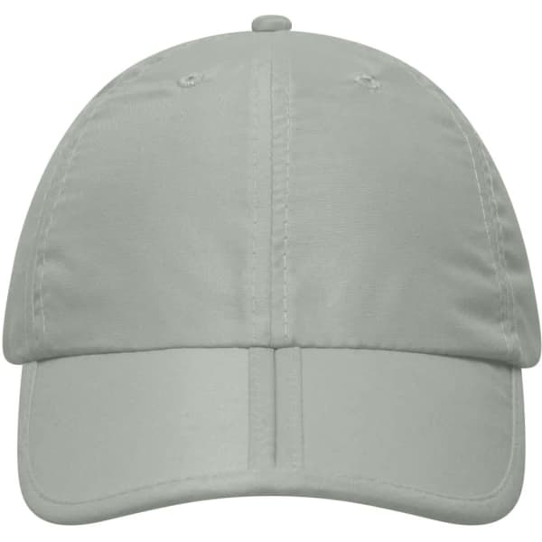 A light green six-panel cap with a curved brim and a logo on the front.