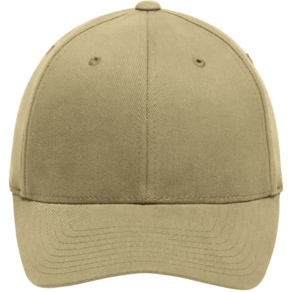 A khaki Original Flexfit Cap featuring a structured design and a logo on the front.