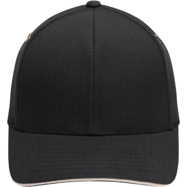 A black Flexfit Ripstop Sandwich Cap with a structured design and a subtle texture.