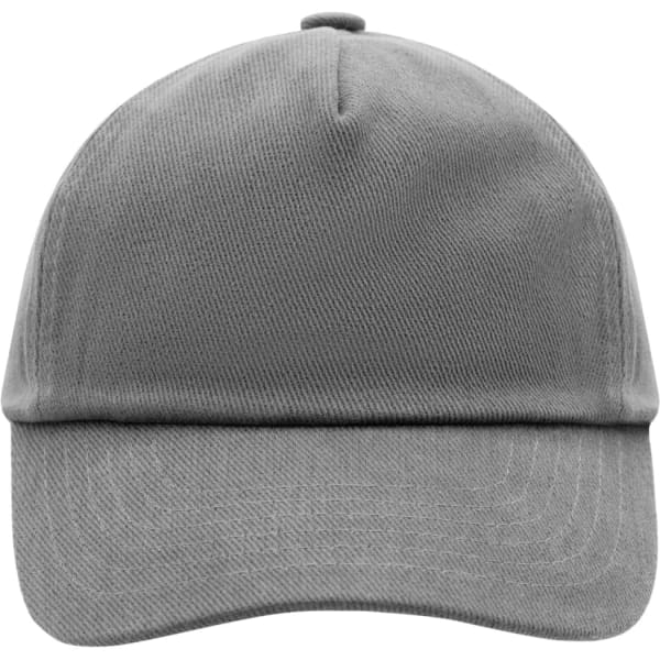 A grey 5 Panel Kids' Cap with a logo, featuring a classic structured design and curved peak.