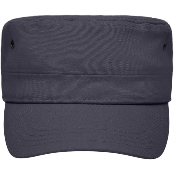 A military cap for kids in dark grey, featuring a wide brim and side eyelets, with a simple design.