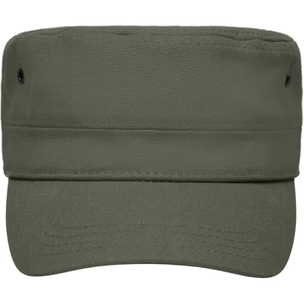 A military-style cap for kids in olive green with a wide brim and an adjustable fit. Features a logo.