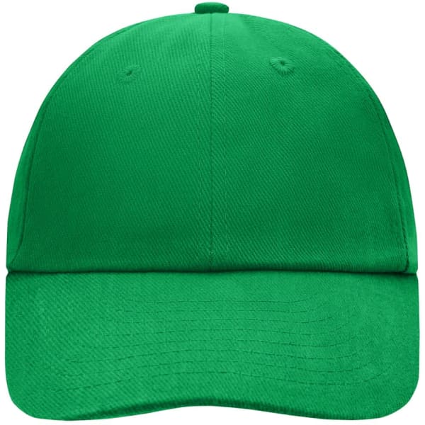 A green 6 panel cap with a curved brim and a logo on the front.