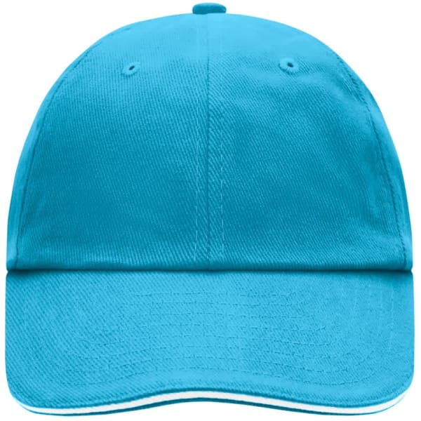 A bright turquoise 6-panel cap with a structured design and a logo on the front.