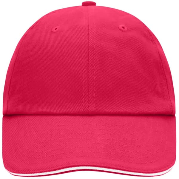 A bright pink 6 panel cap with a curved visor and a logo on the front.
