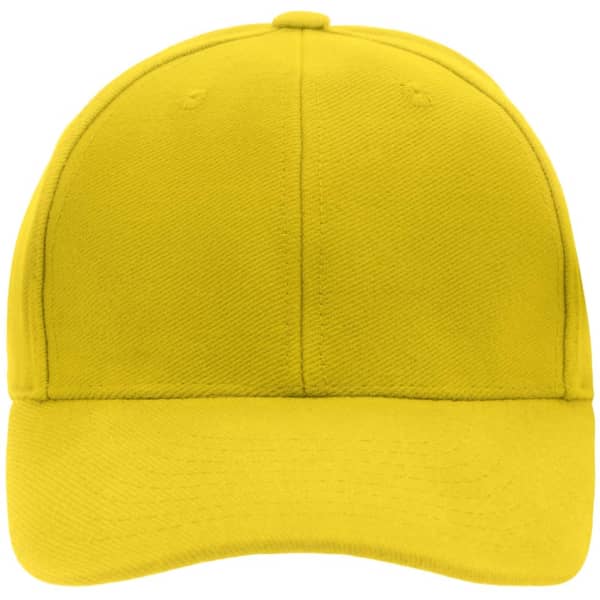 A vibrant yellow six-panel raver cap with a smooth finish and a front-facing brim.