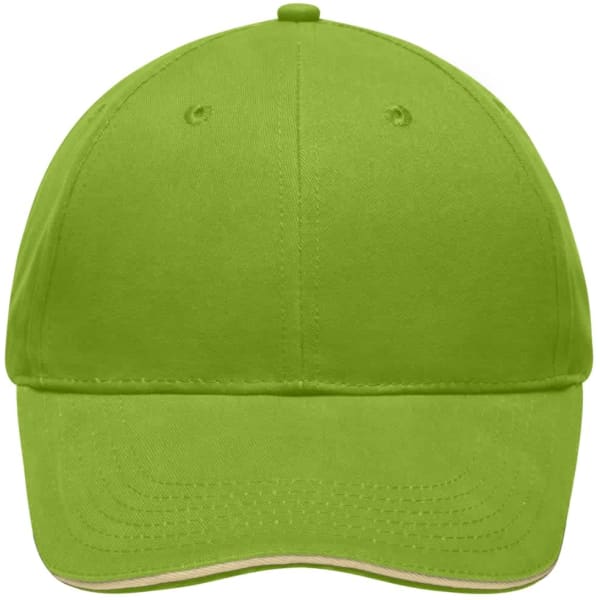 A bright green Light Brushed Sandwich Cap featuring a structured design and a logo on the front.
