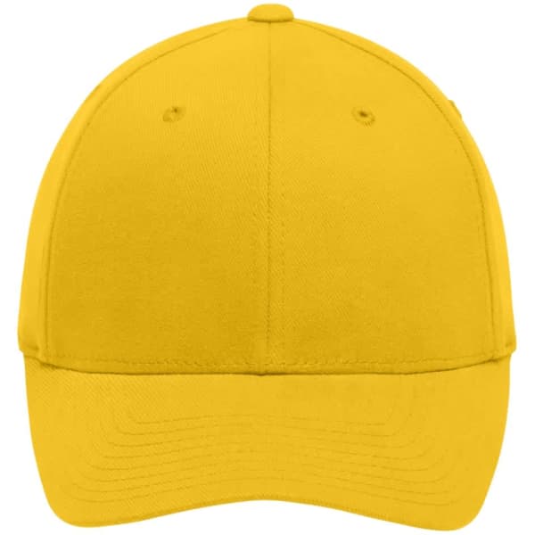 A yellow Original Flexfit cap featuring a structured design and a logo on the front.