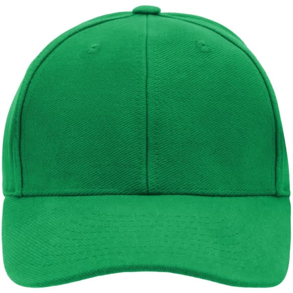 A vibrant green 6-panel cap with a structured front and a curved brim, featuring a logo on the front.