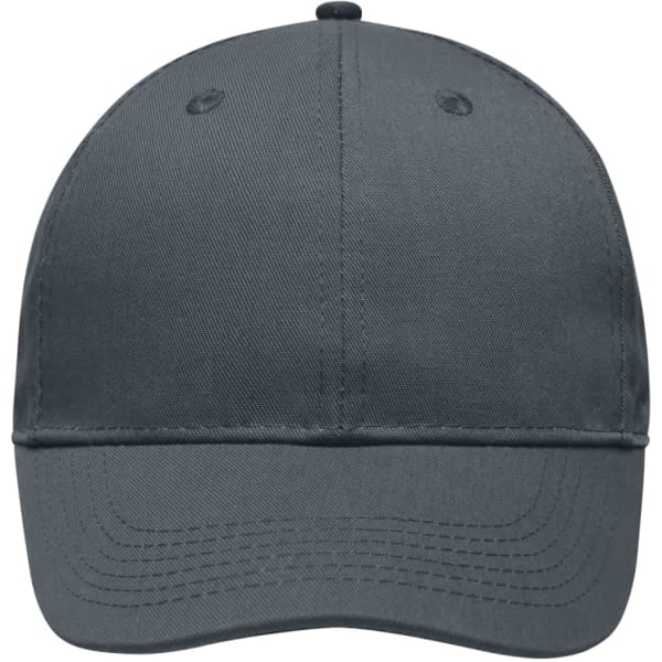 A grey six-panel workwear cap with a structured design and a logo on the front.