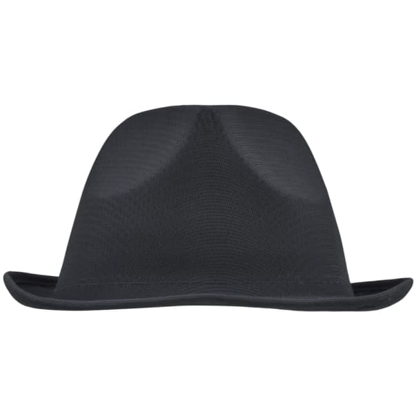 A black Promotion Hat with a wide brim and a structured design, featuring a logo on the side.