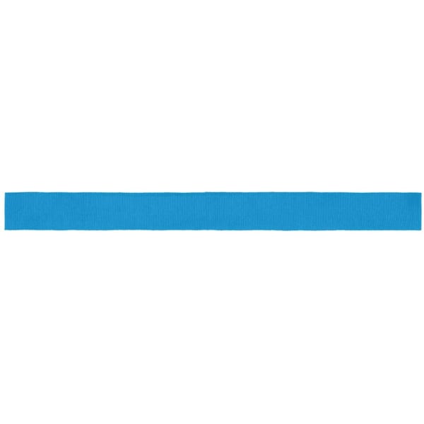 A blue ribbon suitable for promotional use, featuring a branded logo.