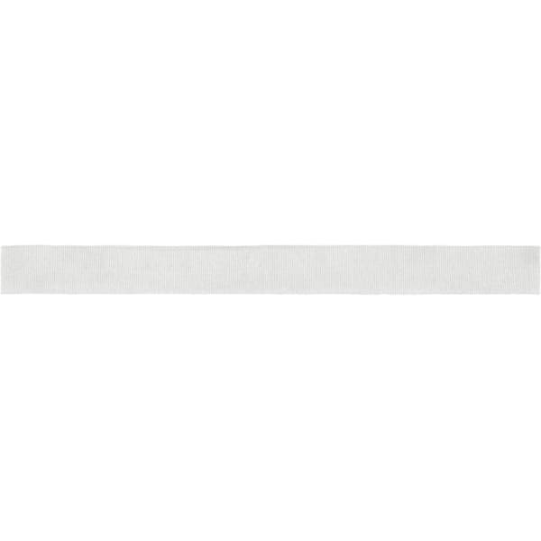 A promotional ribbon in a light grey colour, featuring a logo or branding.