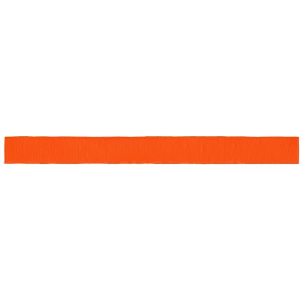 An orange promotional ribbon, featuring a smooth texture and a consistent width throughout.