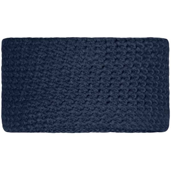 A fine crocheted headband in a deep navy colour, featuring a textured knit pattern. It has a simple design and no logos.