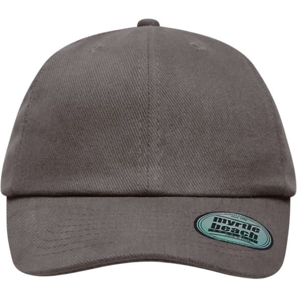 A grey 6 panel heavy brushed cap with a logo on the front. The cap features a curved brim.