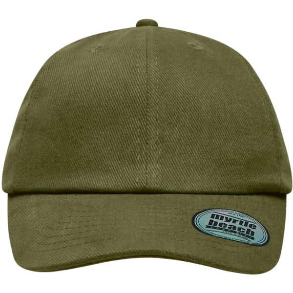 A green 6 panel heavy brushed cap featuring a logo on the side. The cap has a classic structured design.