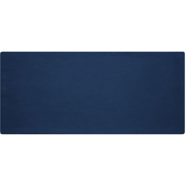 A dark navy cotton headband displayed flat, featuring a simple design and a logo.